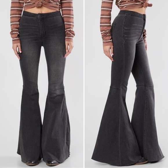 Free People Just Float On Flare Bell Bottom Jean Pant Black - Picture 3 of 8
